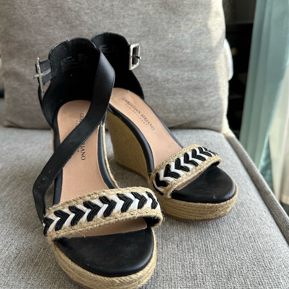 Black and Tan Wedge Sandals